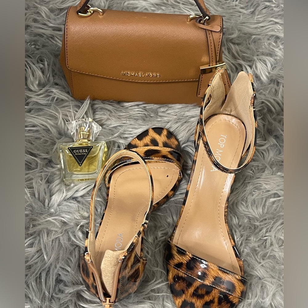 Leopard High Block Heel Sandal